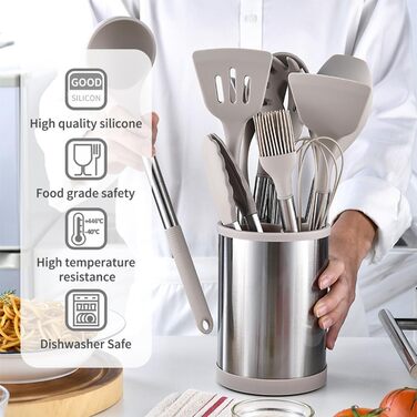 Набір кухонних помічників Aoresac 22 шт. з нержавіючої сталі та силікону, чорний (сірий)