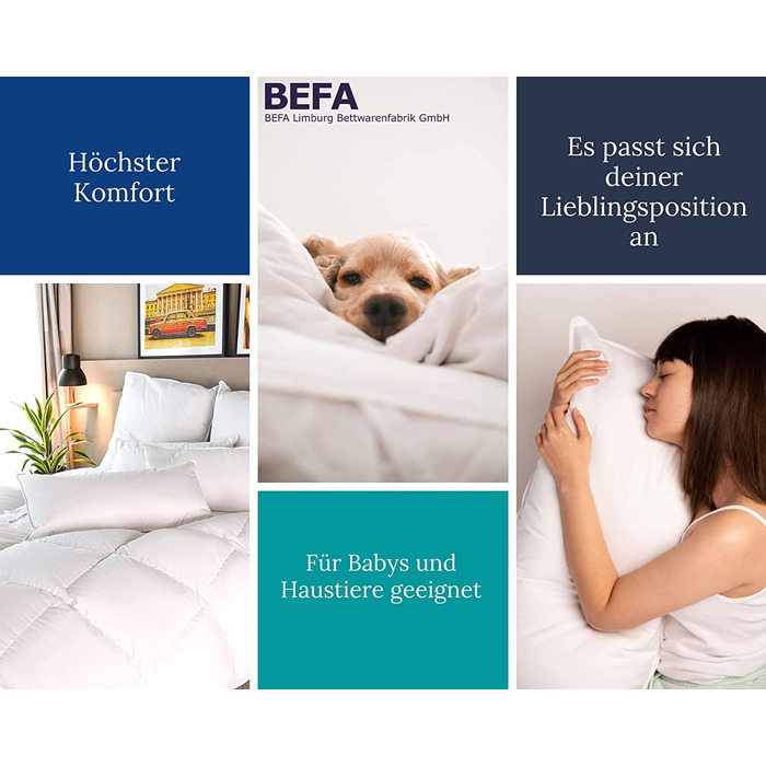 Подушка BEFA NATUR Made in Germany 80х80 см з 60 пухом і 40 пір'ям 1 класу, біла, вага наповнювача 900г. Підходить для алергії (номіт), даунпас (2 шт. и) 2 шт. и (упаковка )