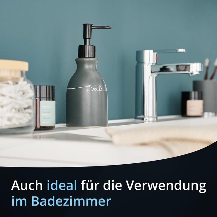 Контейнер для зберігання KHG, кераміка, антрацитовий сірий колір, з дерев'яним кришкою, 4 кг, круглий, з маркуванням, висота 28/21.5 см (дозатор мила)