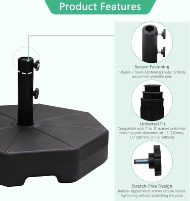 Обтяжувач для парасольки Helios&Hestia Robuster, 50,8 кг, чорний, пластиковий, для вулиці, тераси, ринку