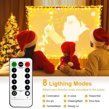 Льотова гірлянда на батарейках, 5 метрів, 50 LED, з таймером та пультом, 8 режимів, вологостійка, тепле біле світло, для декору інтер'єру/екстер'єру, 6 шт.