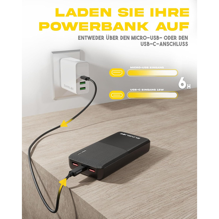 Зовнішній акумулятор 10000 мАг, USB-C і 2 шт. USB-A, швидка зарядка 18 Вт (2023 р.), 10 -