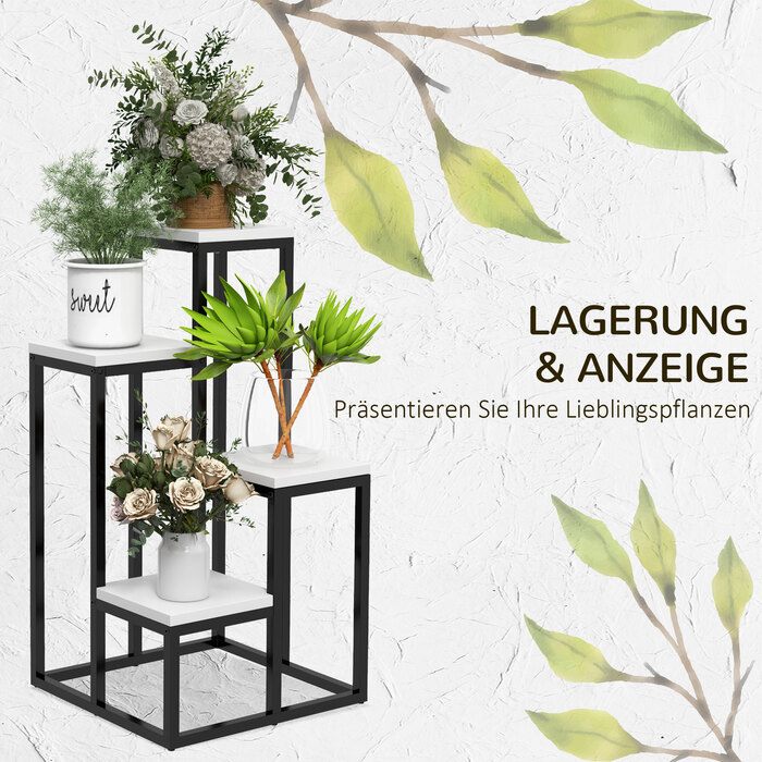 Outsunny Plant Stand Сталевий стелаж для квітів 4 яруси для саду балкон 34x34x70см білий