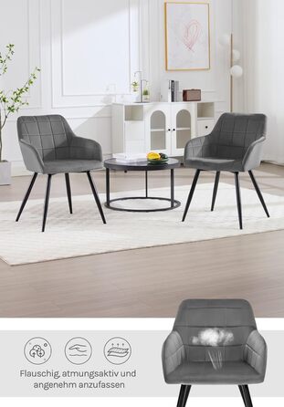 Крісло WOLTU для обідньої зони, вітальні та кухні, 1 шт. З м'яким сидінням з велюру, металеві ніжки, темно-сірий