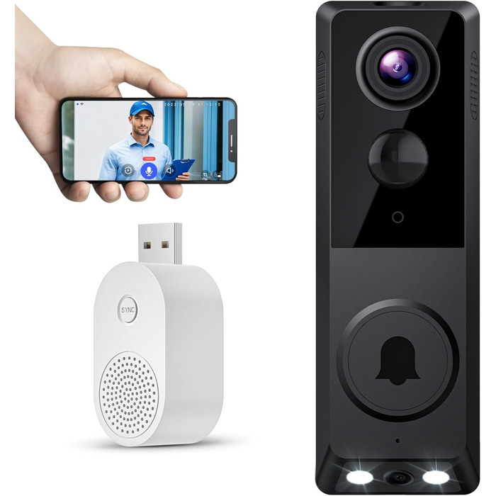 Відеодомофон з Wi-Fi, камера HD, 2.4G, нічне бачення, PIR-датчик руху, 2 камери, 2-сторонній аудіо, з бездротовим дзвінком
