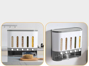 Кухонний диспенсер для пластівців DiLiBee об'ємом 10 л, 5 сіток, настінний диспенсер для ЗЕРНОВИХ, контейнер для зберігання