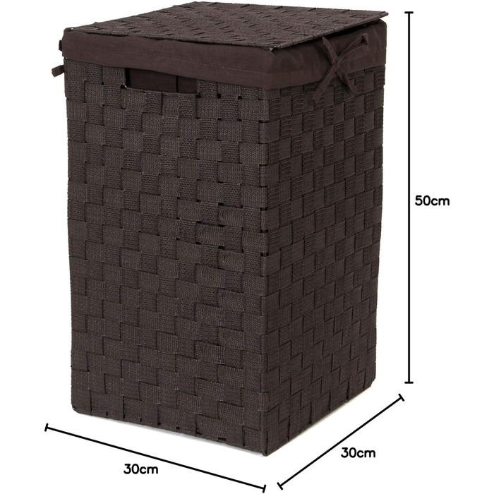 Кошик для білизни RAN6892 Stan з кришкою, ручками, плетіння з металевим каркасом, знімний вкладиш з льону, 30 x 30 x 50 см, Коричневий, Шоколадний, 30 x 30 x H.50 см
