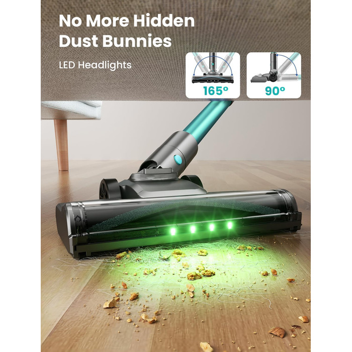 Бездротовий пилосос Dzaki 45000Pa з акумулятором, дисплеєм та антизаплутувальною насадкою для твердих поверхонь, килимів, шерсті тварин та авто (блакитний)