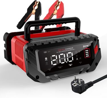 Швидкий зарядний пристрій Haisito 12V/24V 20A для акумуляторів автомобілів, мотоциклів, Li-Ion, AGM, Gel, MF, EFB, SLA, VRLA - розумний, швидкий зарядний пристрій