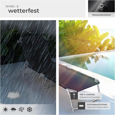 Шезлонг Tectake для саду з сонцезахистом, розкладний, для балкону/тераси, з регульованою спинкою, пляжний, до 110 кг, сірий