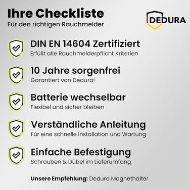 Датчик диму Rauchmelder з 10-річною гарантією, сертифікований BSI за стандартом DIN EN14604, з батарейкою 9V (набір 3 шт.)