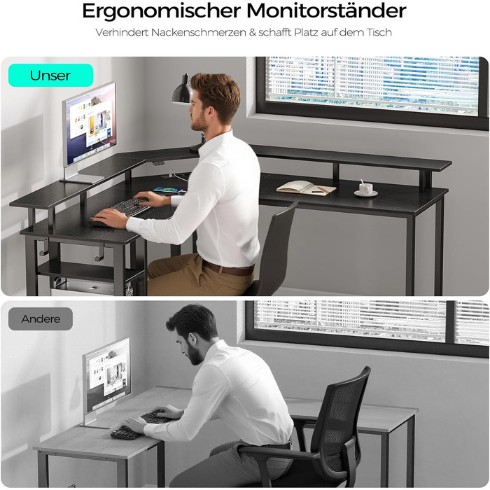 Комп'ютерний стіл Rolanstar L-подібний з RGB підсвічуванням та розетками, кутовий ігровий стіл, стіл для офісу, робочого кабінету, спальні (117 см, чорний, 137 x 137 x 87 см)