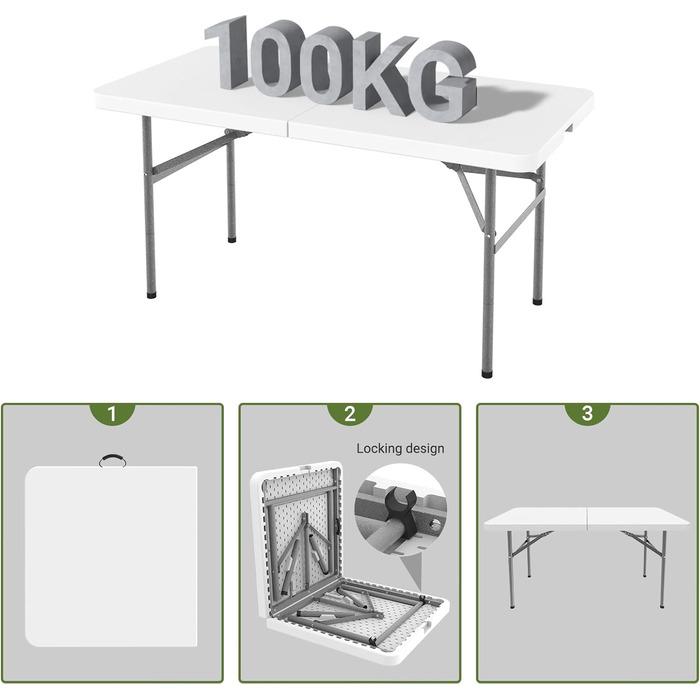 Кемпінговий стіл складний легкий, фуршетний стіл 122х61см, садовий стіл прямокутний з ручкою для перенесення, для кемпінгу, барбекю, вечірки, фуршету, весілля, білий