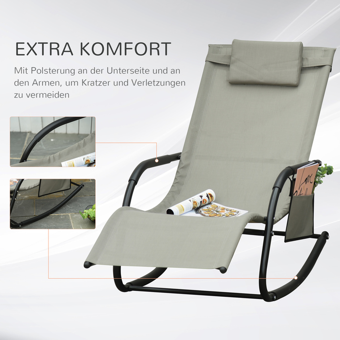 Крісло-гойдалка, садове крісло-гойдалка, шезлонг з металевою сіткою, чорний + світло-сірий, 150 x 62 x 88 см