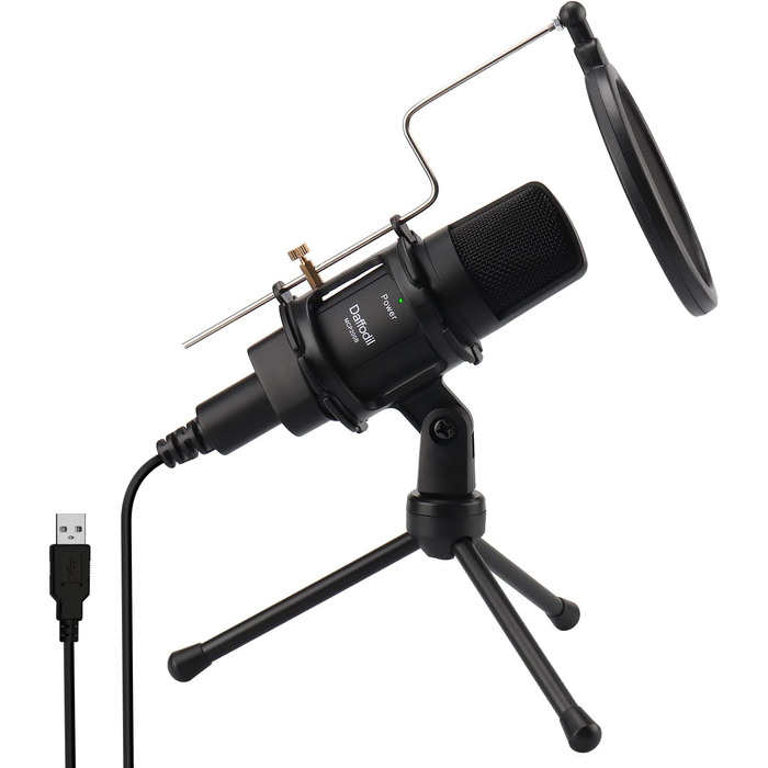 Daffodil MCP200 USB Конденсаторний мікрофон: для стрімінгу, подкастів, запису голосу. Комплект з поп-фільтром, антишоком та підставкою. Сумісний з PC, Mac.