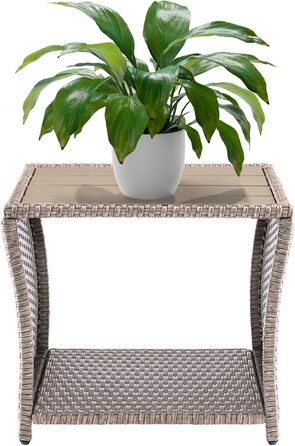 Журнальний столик Casaria Poly Rattan з WPC, 45x45x40 см, 80 кг, Стійкий до погодних умов, Відкритий, Кремовий