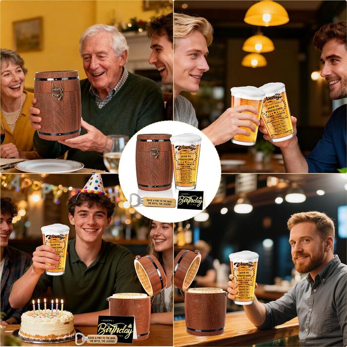 Персоналізований пивний келих з гравіюванням для чоловіка на 60 років, 1966 рік народження, в дерев'яній подарунковій коробці 470 мл + відкривачка + листівка. Ідея подарунка на День народження, День Святого Валентина