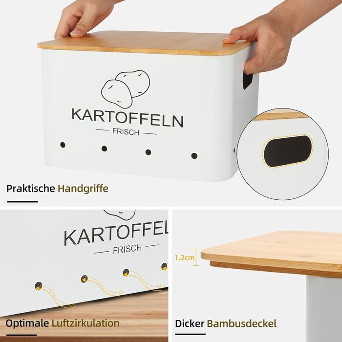 Набір контейнерів для зберігання картоплі, цибулі та часнику - 3 шт. (білий, квадратний)