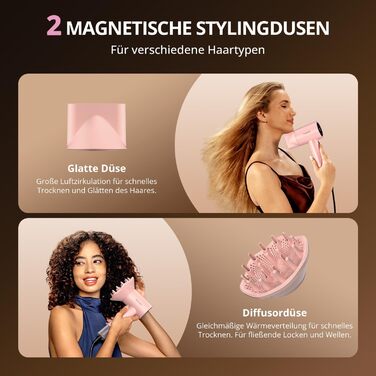 Іонний фен для волосся з безщітковим двигуном 180 000 об/хв, компактний дорожній фен з 4 режимами температури та захистом від перегріву, рожевий