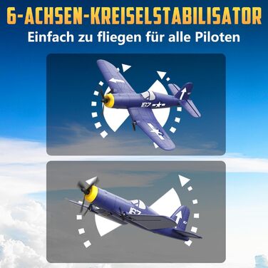 RC літак HAWK'S WORK F4U Corsair 2.4GHz – радіокерований літак-винищувач для дітей та початківців, готовий до польоту з гіростабілізатором