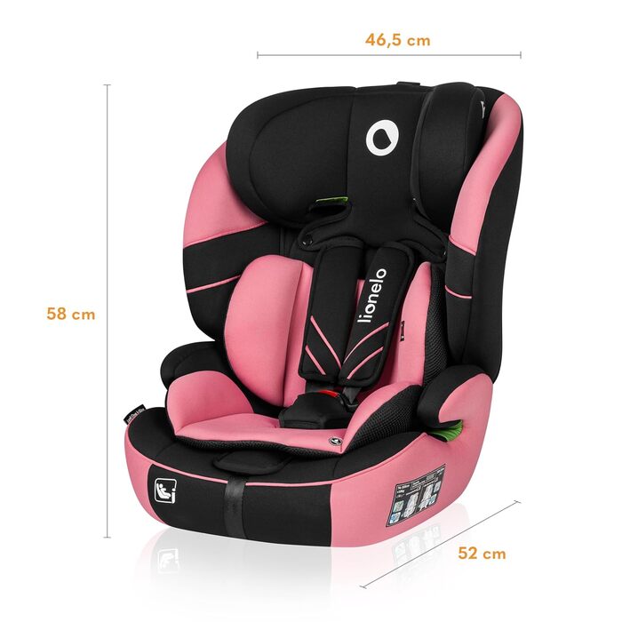 Автокрісло Lionelo Levi One I-Size 76-150 см, Група 1 2 3, Рожеве (R129 i-Size)