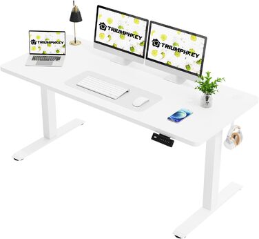 Електричний стіл-трансформер 160x60 см, білий: робочий стіл, стіл для комп'ютера, регульована висота