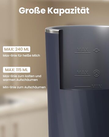 Електричний спінювач молока SIMPLETASTE 4-в-1: гарячий та холодний спінений молочний напій, підігрів молока, приготування какао, антипригарне покриття, автоматичне вимкнення, тиха робота, без BPA, для капучино та лате, темно-синій, з додатковою насадкою