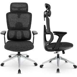 Офісний стілець Dripex Ergo, сітчастий обертовий стілець, регульований, 2D-поперекова опора, обертовий стілець (чорний, 3D-підлокітник)
