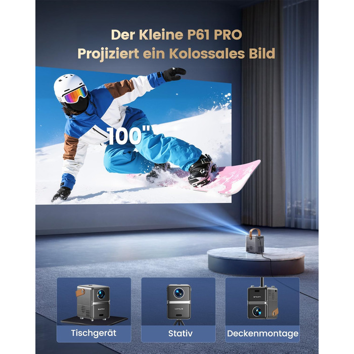 Проектор Mini Beamer 4K Smart з WiFi6, Bluetooth, Dolby Audio, підтримкою Netflix, автофокусом та вертикальною корекцією, сірий