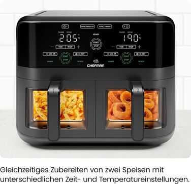 Фритюрниця повітряна CHEFMAN з подвійним кошиком 5.6L, цифрове управління, чорна
