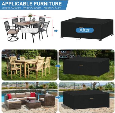 Водонепроникний чохол для садово-патіо меблів VANSHEIM, 60x60x60 см / 200x100x71 см, захисна накривка для столу та групи, з вентиляційними отворами, вітростійкий