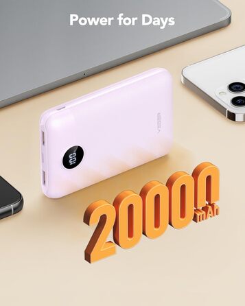 МАг, 22,5 Вт, PD QC3.0, USB C, сумісний з iPhone/Samsung/Huawei/iPad (фіолетовий), 20000