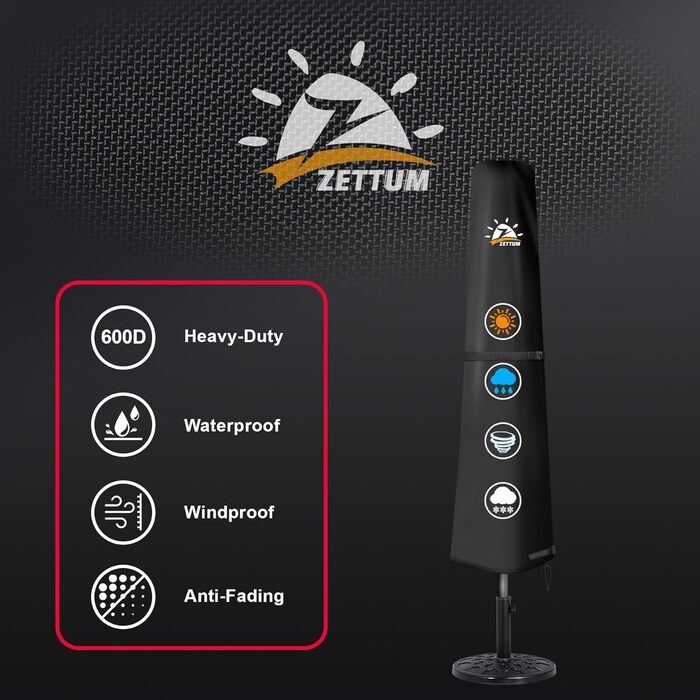 Захисний чохол для парасольки Zettum, 3-4 м, водонепроникний, 600D Oxford PU, UV-стійкий, для саду, 260x42x81/56 см