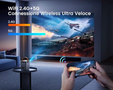 Mini-проектор WiMiUS 18000 Люмен з Wi-Fi та Bluetooth, 1080P Full-HD, для домашнього кінотеатру, сумісний з iOS/Android/Laptop/USB/PS5/AV, чорний