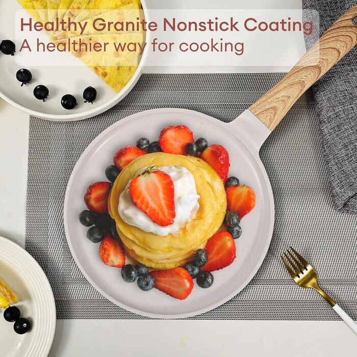 Сковорода для крепів та млинців JEETEE з антипригарним покриттям з граніту, бакелітова ручка, 24 см, PFOA Free, бежева