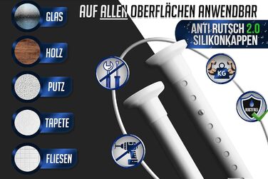 Штанга для душу без свердління 160-210 см, біла, діаметр 32 мм, з кріпленнями - для ванної, кухні та міжкімнатних дверей