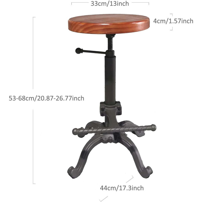 Стілець-табурет Topower Industrie Retro Vintage з дерева, стилі фермерський, регульована висота, чорний