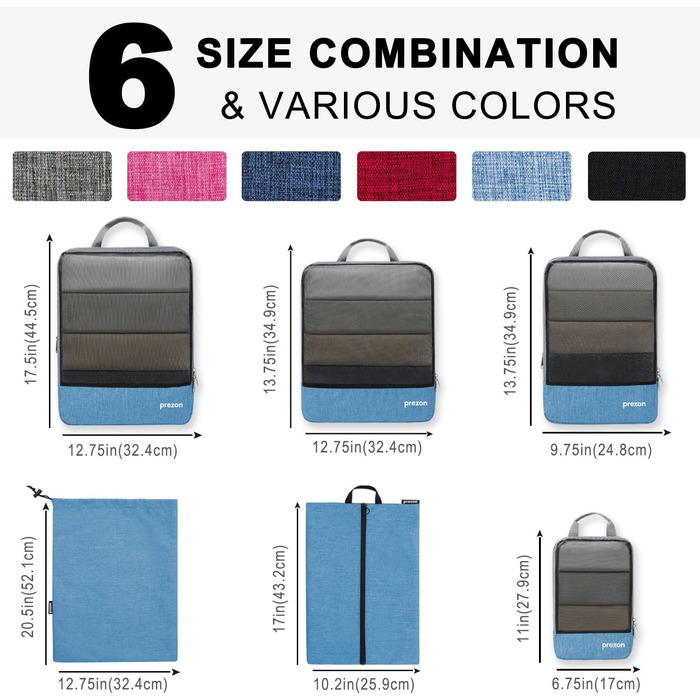 Набір компресійних органайзерів для одягу в подорожі (6 шт), стискаючі пакувальні куби для валізи та рюкзака, синій колір