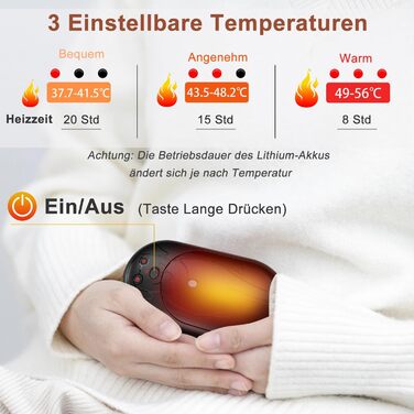 Електричні грілки для рук COTOP, 6000mAh, 2 шт. USB-C, 3 режими нагріву, для жінок, чоловіків, дітей, для катання на лижах, піших прогулянок, зелений (чорний)