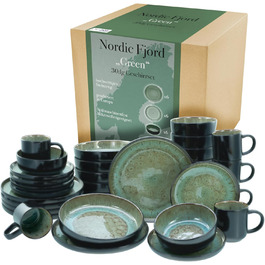 Набір посуду серії Nordic Fjord 18шт, набір тарілок з керамограніту (комбінований набір 30 шт., зелений), 21551