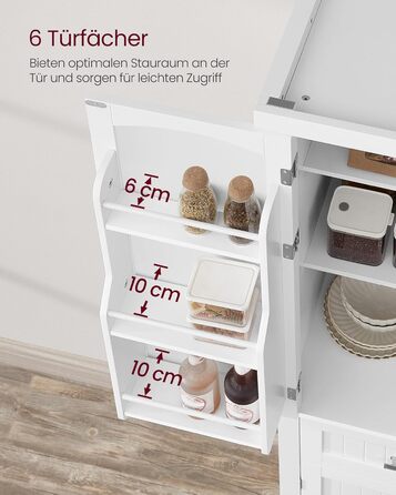 Шафа кухонна VASAGLE, висока, буфет-вітрина, з регульованими полицями, з ящиками, для кухні/вітальні, 40 x 76 x 182,1 см, білий BBC561W21