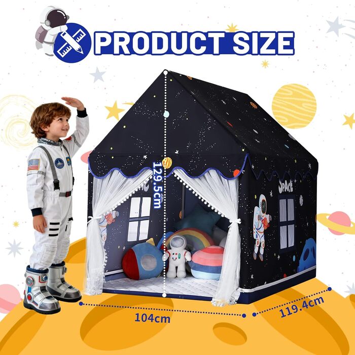 Дитяче намет-будиночок Wilwolfer з килимком для малюків: Принцесинний будиночок для дівчаток та хлопчиків - Великий намет для гри в приміщенні та на вулиці - Ідеальна іграшка для дітей, чорний з килимком