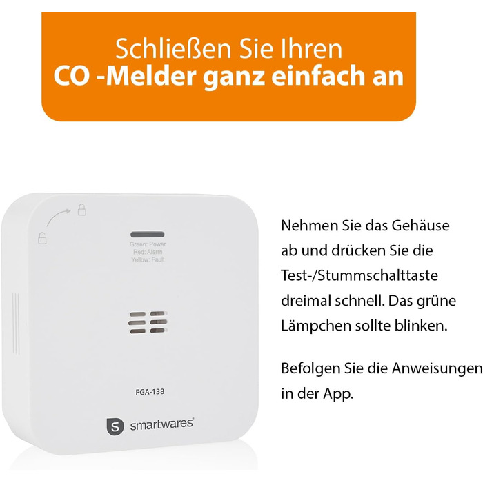 Smartwares Ко-Детектор диму та газу WiFi – 85 дБ, 10 років роботи сенсора, сповіщення через додаток, кнопка тестування, білий