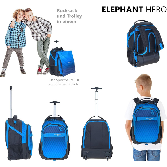 Слонячий візок для хлопчиків Шкільний візок для дівчаток Hero Signature Satchel Trolly Backpack (темно-синій куб 12869)