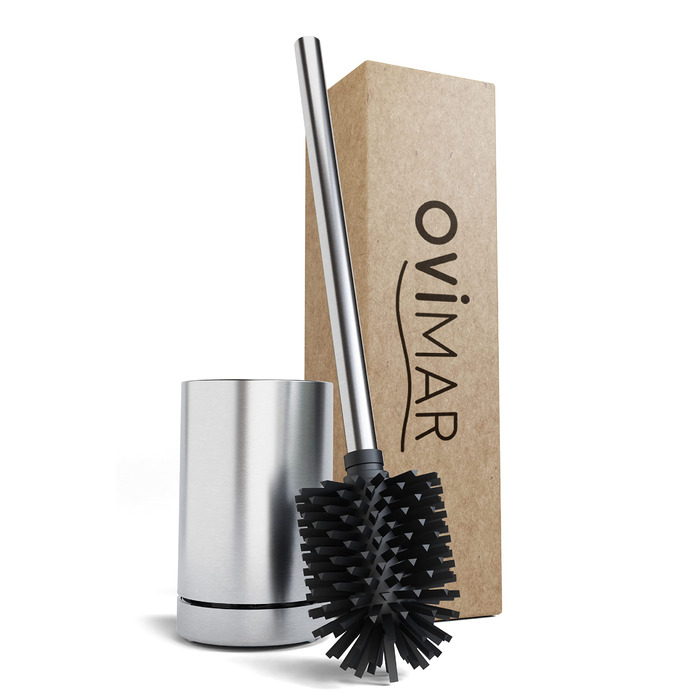 Торцева щітка для унітазу ROMO | Силіконова щітка для унітазу | З вентиляцією | Свободно стояча | Змінний насадок з нержавіючої сталі | Знімна підставка для крапель | Торцева щітка без кріплення до стіни (Без бачка, Срібна)