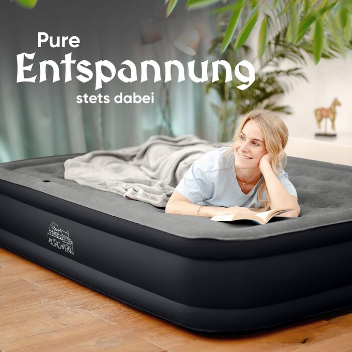 Надувне ліжко для 2 осіб [3-в-1 система] | Елегантне гостьове та кемпінгове ліжко | Надувна матрац з електропомпою 150x200 | Самостійно надувна повітряна матрац 2 особи Чорний/Антрацит