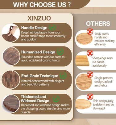 Нейлонове обробне дошка XINZUO Hirnholz (35x25x2.6cm) з антиковзкими ніжками, ручкою та жолобом для соку. Кухонна дошка з акації (42,5*32*1,9cm)