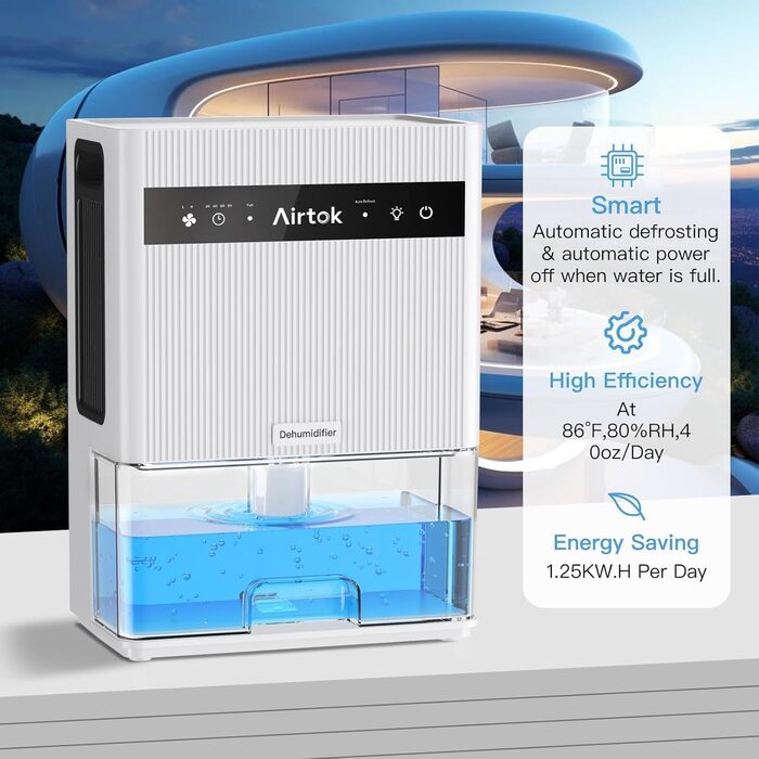 Електричний осушувач повітря Airtok 3000 мл, для спальні та підвалу, з таймером та автоматичним відключенням, 7 кольорів підсвічування