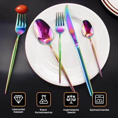 Набір столових приборів на 6 осіб, Targzier, 30 предметів, нержавіюча сталь, кольоровий, для кухні/готелю/ресторану, преміум-якість, придатний для миття в посудомийній машині