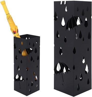 Підставка для парасольки Bakaji Підставка для парасольки металева чорна з водою Піддон для крапель Гачок для парасольки Палиця для ходьби Паперова підставка для подарункової упаковки квадратної форми для домашнього офісу Прийом Меблевий салон
